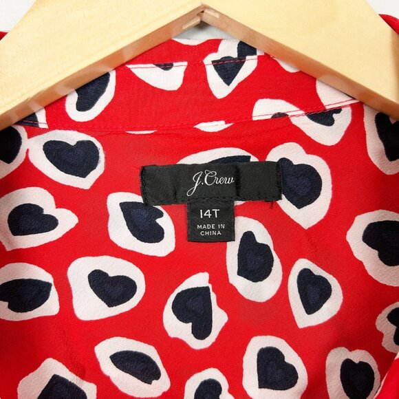J.Crew Classic Fit Heart Print Silk Boy Shirt Blouse Holiday Novelty Sz 14 Tall - Picture 4 of 4